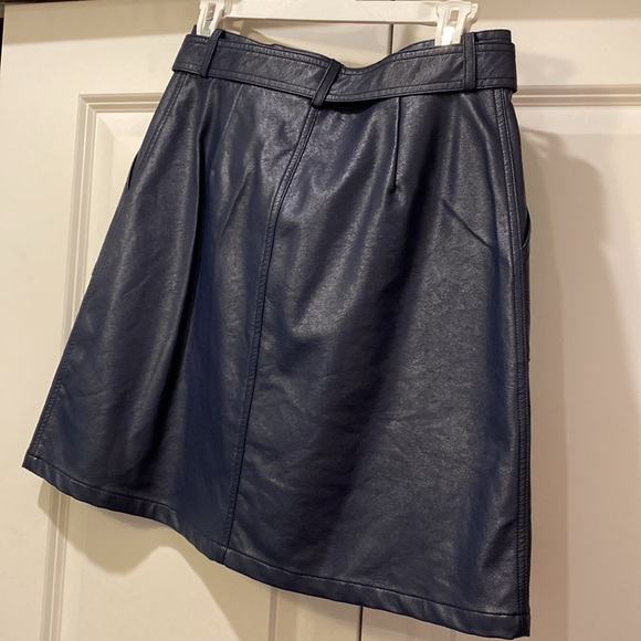 FRNCH Emilou Faux Leather Button Up Belted Skirt. Size M. Navy Blue. High Waist. - Picture 8 of 12